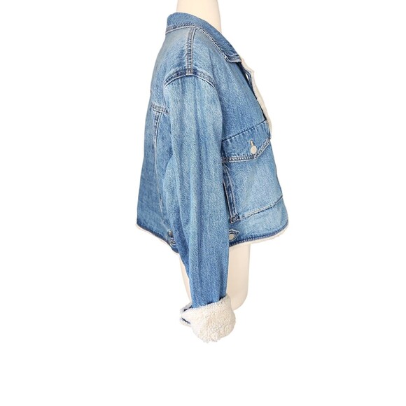 BlankNYC Sherpa Lined Cropped Denim Jacket Womens M Crash Course Boxy Casual - Picture 5 of 10